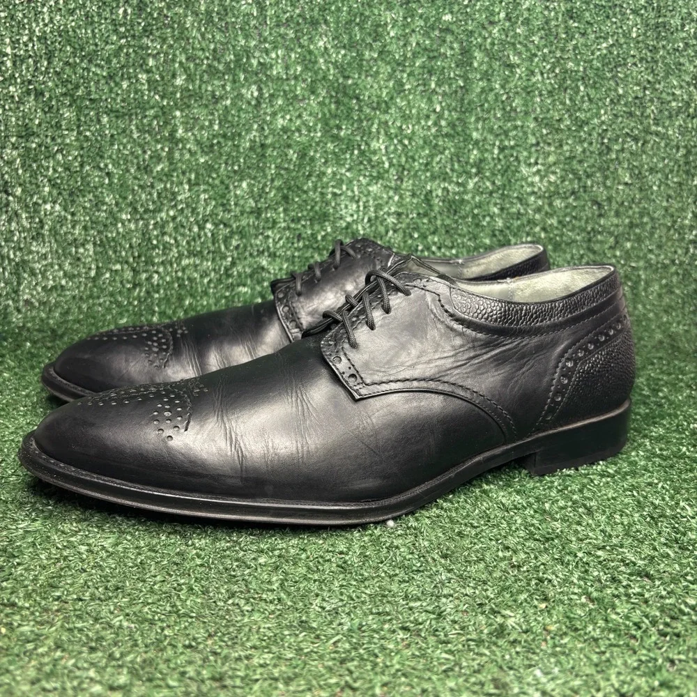 Franco Cuadra Brogue Medallion Toe Pebble Grain Leather Derby Shoes Black Men 10